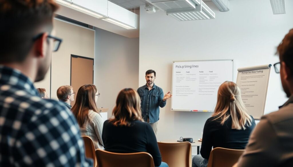 Person beantwortet Fragen über gute rizz sprüche in einem Workshop Person beantwortet Fragen über gute rizz sprüche in einem Workshop