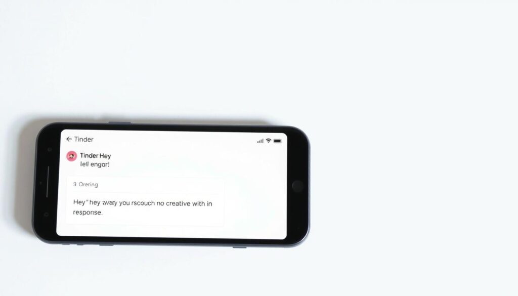 Smartphone mit Tinder-App und kreativen Anmachsprüchen, die mehr Antworten generieren als Standard-Nachrichten