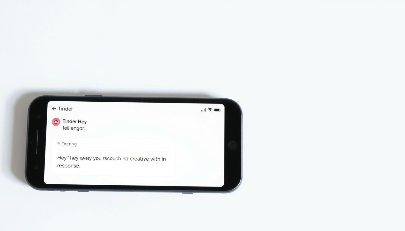 Smartphone mit Tinder-App und kreativen Anmachsprüchen, die mehr Antworten generieren als Standard-Nachrichten