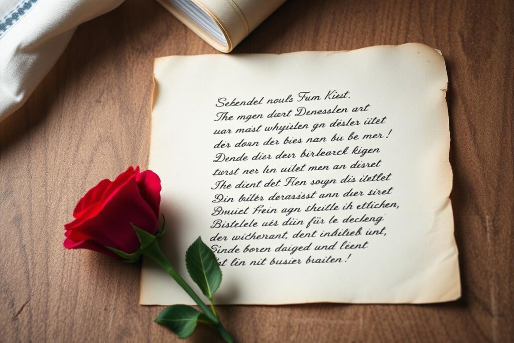 Handgeschriebenes Liebesgedicht für ihn auf Vintage-Papier mit Rose Liebesgedicht für ihn