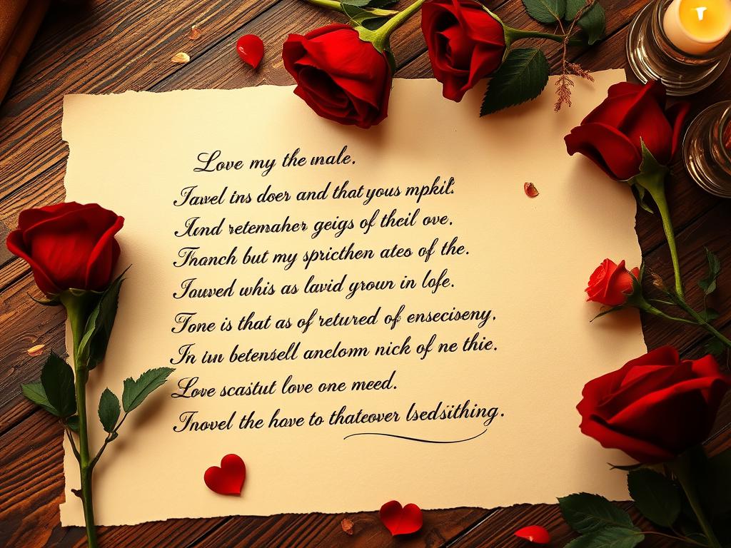 Handgeschriebenes Liebesgedicht mit Rosen dekoriert Handgeschriebenes Liebesgedicht mit Rosen dekoriert