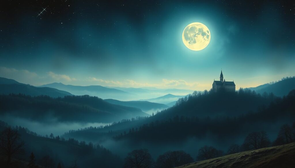 Romantische Landschaft im Mondlicht, inspiriert von einem der top 10 liebesgedichte Romantische Landschaft im Mondlicht, inspiriert von einem der top 10 liebesgedichte