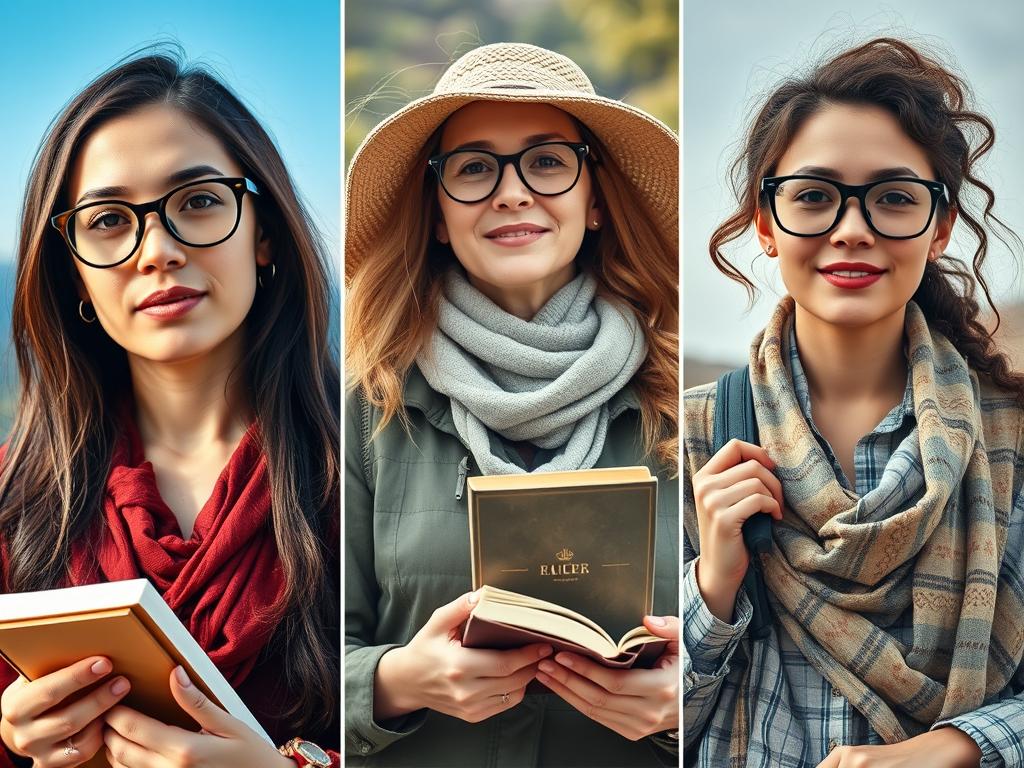 Verschiedene Frauentypen in einer Collage - intellektuell, abenteuerlustig und kreativ Verschiedene Frauentypen in einer Collage - intellektuell, abenteuerlustig und kreativ
