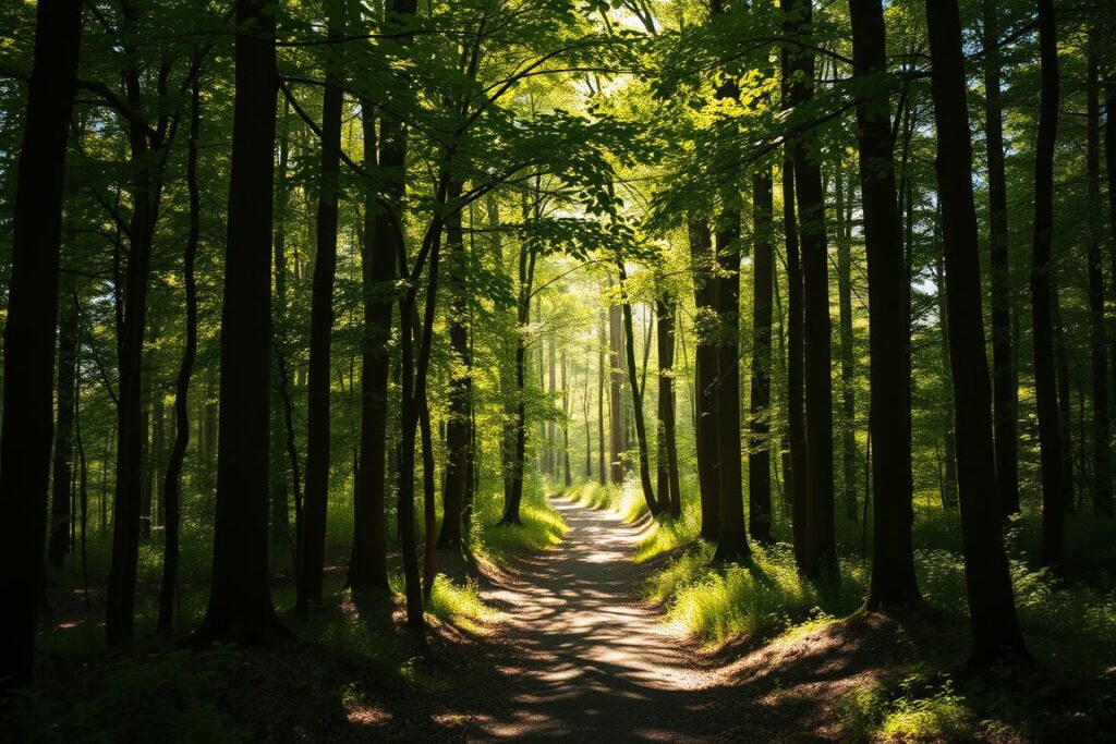 Waldpfad im Sonnenlicht, inspiriert von Morgensterns top 10 liebesgedichte Waldpfad im Sonnenlicht, inspiriert von Morgensterns top 10 liebesgedichte