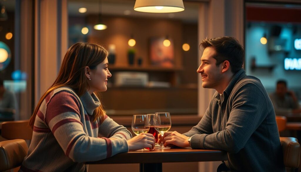 Ein Paar führt ein tiefgründiges Gespräch beim ersten Date